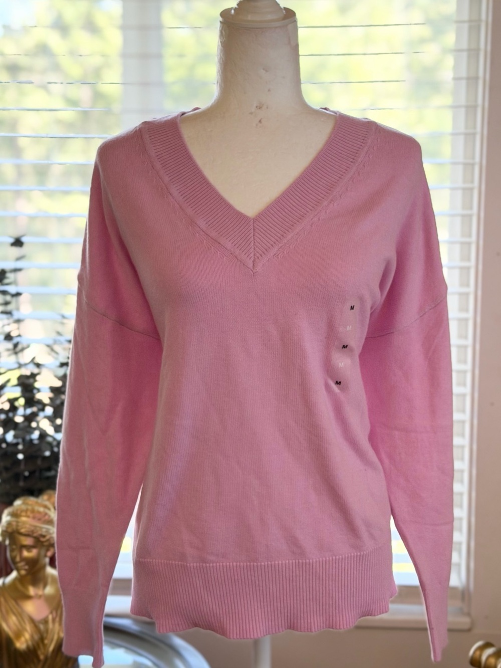 Women's Pink V-Neck Sweater - Classic Lightweight Knit